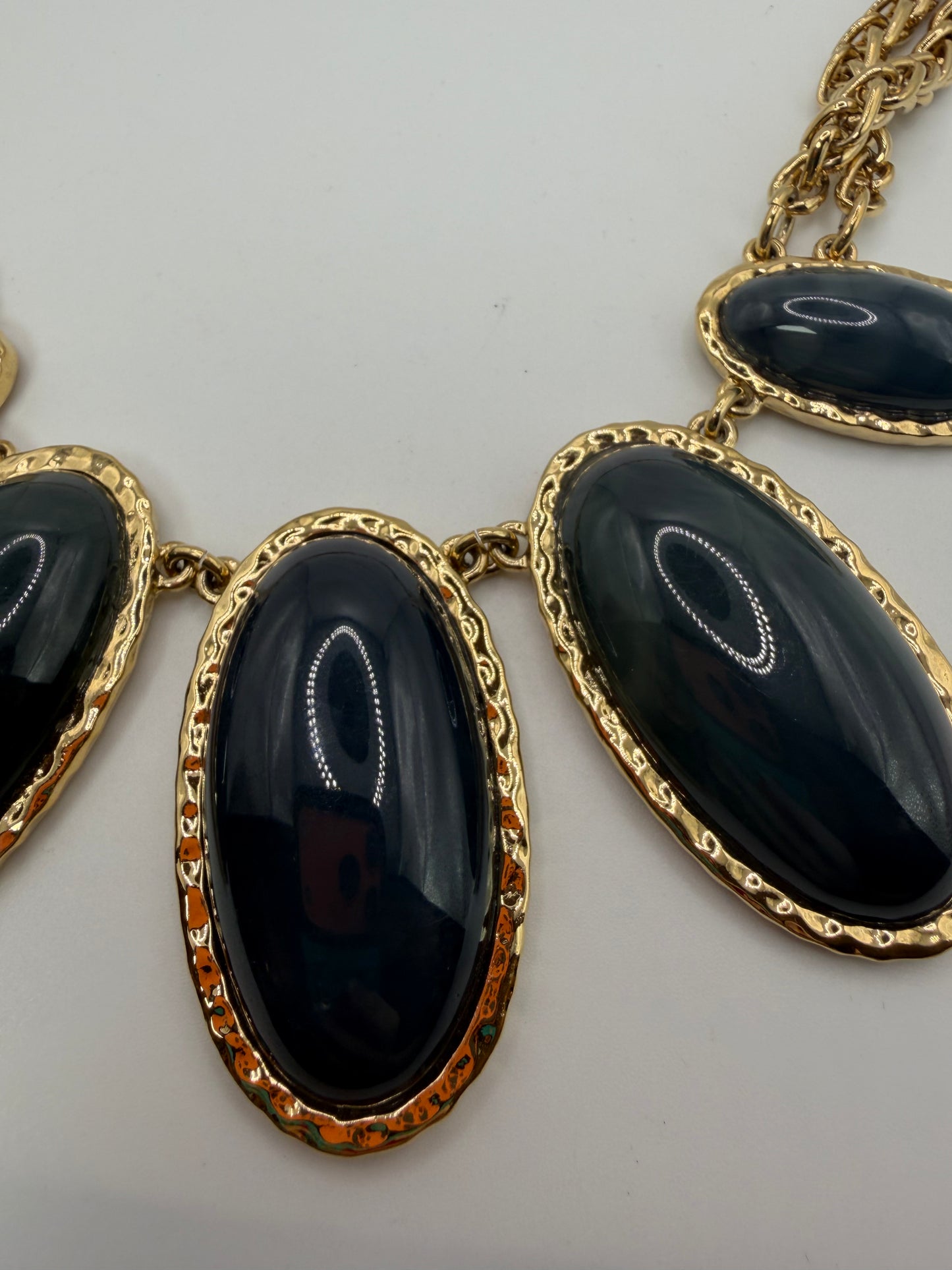 Vintage Ann Taylor Forest Green Giant Cabochon Statement Necklace