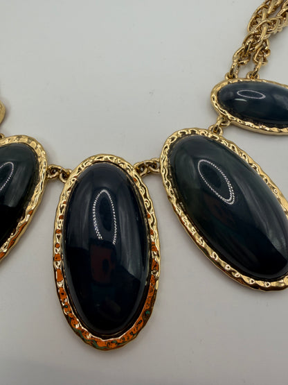 Vintage Ann Taylor Forest Green Giant Cabochon Statement Necklace
