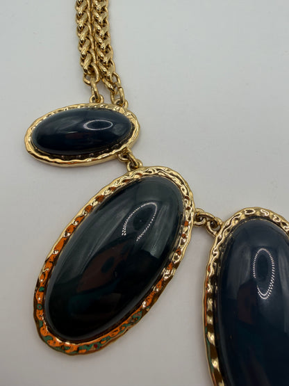 Vintage Ann Taylor Forest Green Giant Cabochon Statement Necklace