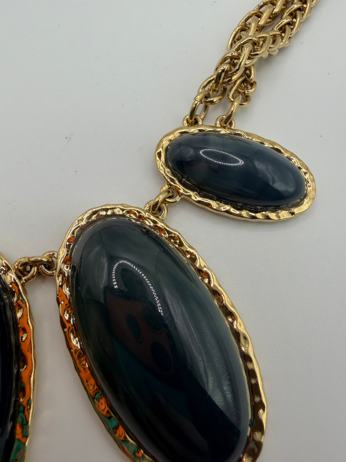 Vintage Ann Taylor Forest Green Giant Cabochon Statement Necklace