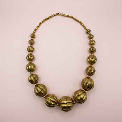 Vintage Chunky Sculptural Brass Ball Necklace