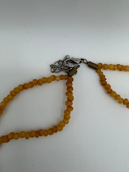 Vintage Unique Yellow Leaf and Sculptural Wood Necklace