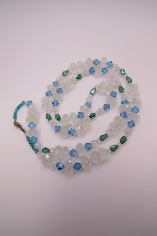 Vintage Crystal Ice Queen Beaded Sterling Silver Necklace