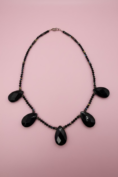 Vintage Gothic Princess Black Teardrop Quartz Necklace