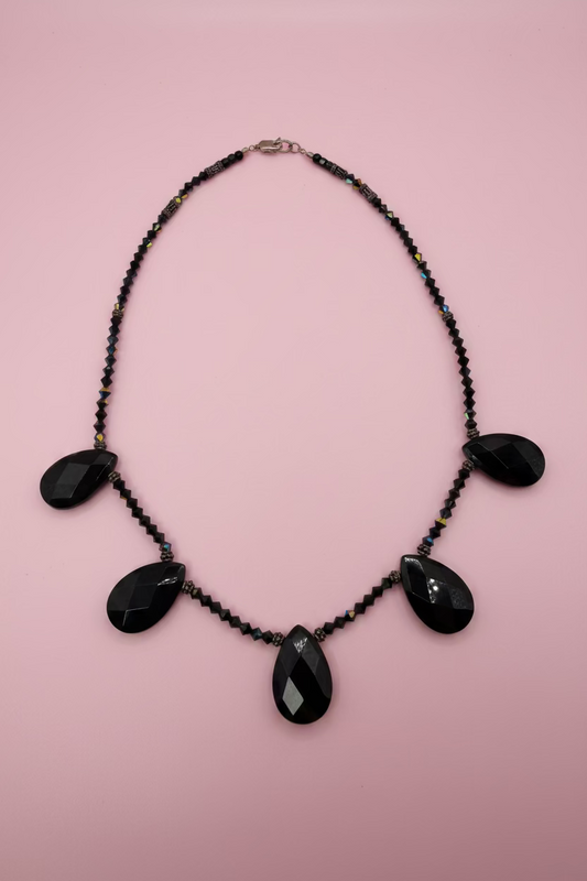 Vintage Gothic Princess Black Teardrop Quartz Necklace