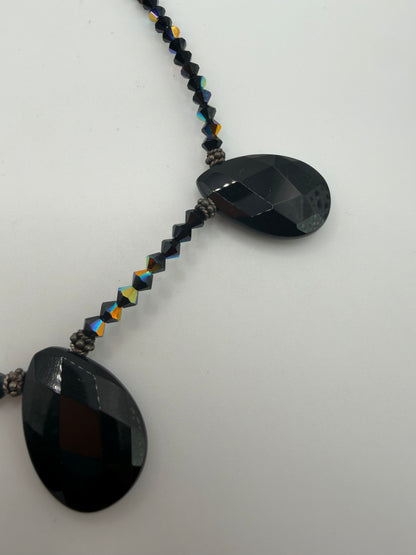 Vintage Gothic Princess Black Teardrop Quartz Necklace