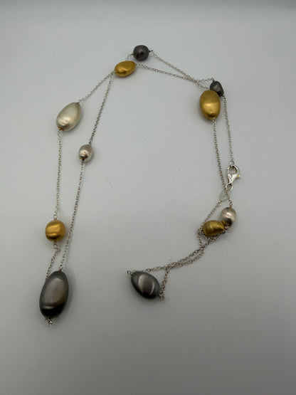 Vintage Sterling Silver Beaded Station Necklace