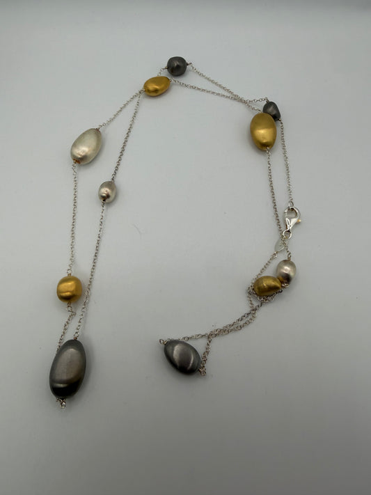 Vintage Sterling Silver Beaded Station Necklace