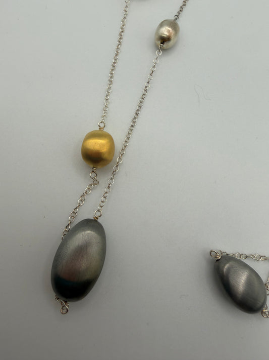 Vintage Sterling Silver Beaded Station Necklace