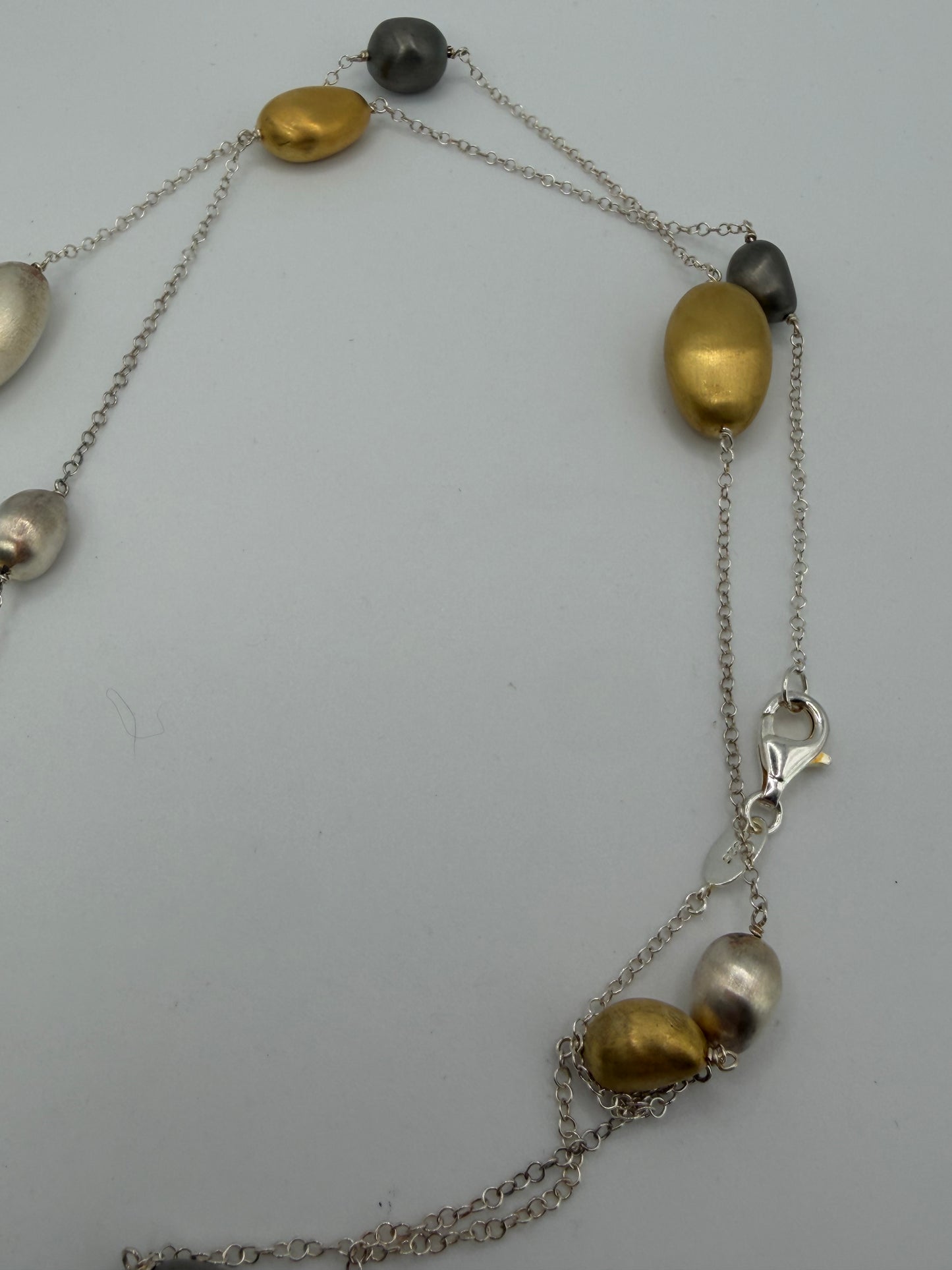 Vintage Sterling Silver Beaded Station Necklace