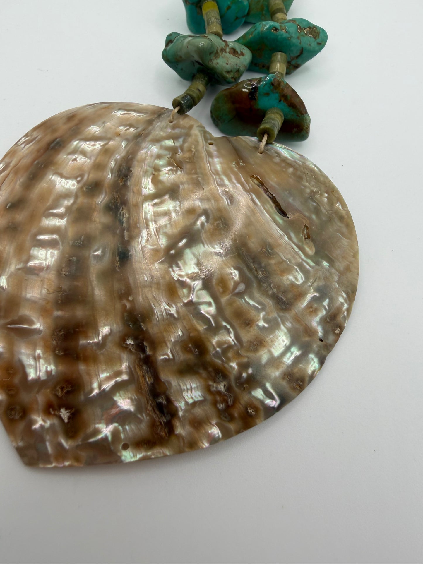 Vintage Rare Native American Santo Domingo Pueblo Abalone Shell Heart Turquoise Nugget & Heishi Necklace