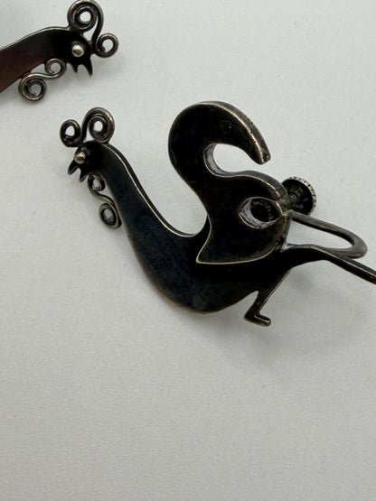 Vintage Sterling Silver Midcentury Modernist Rooster Earrings