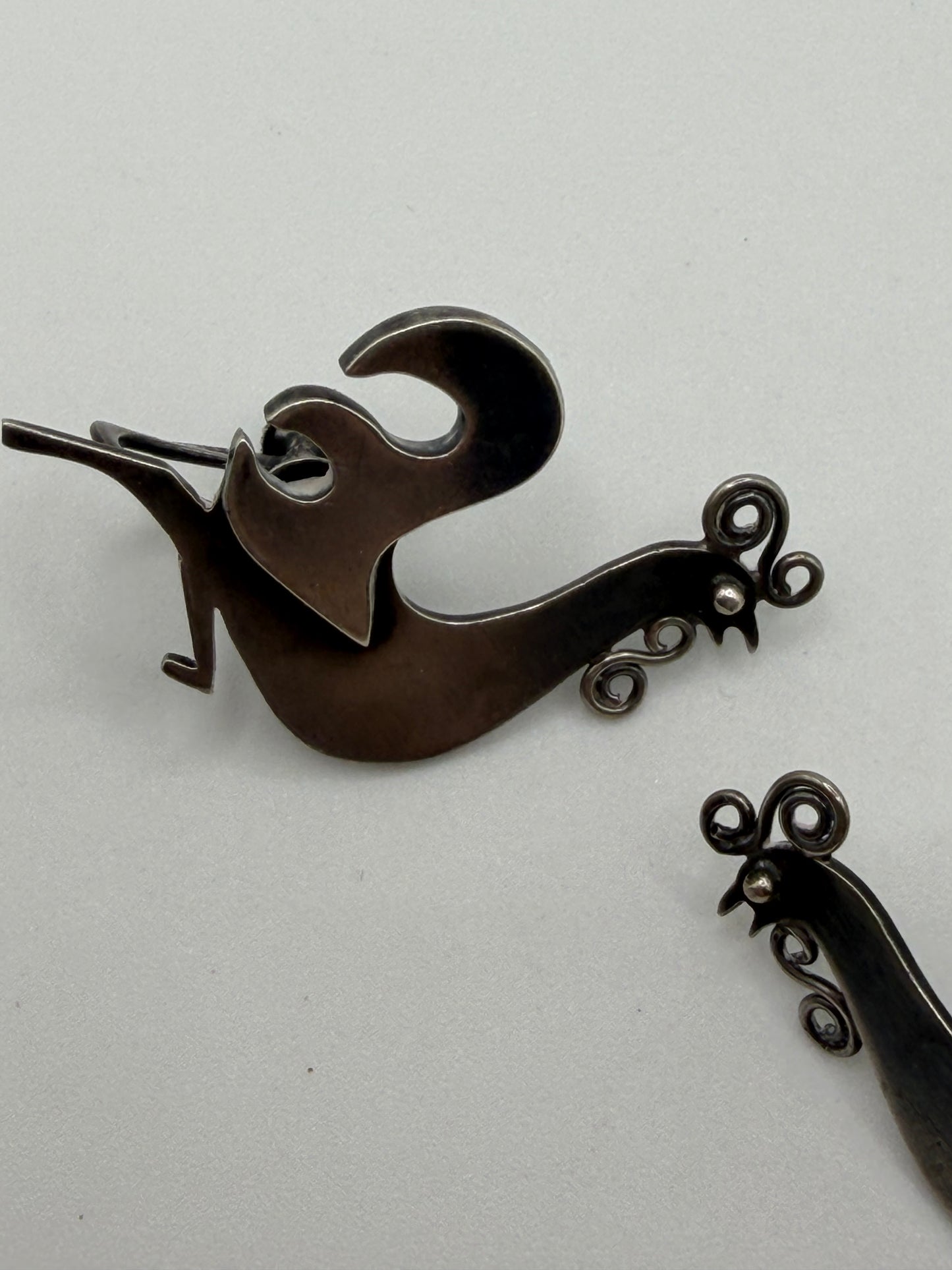 Vintage Sterling Silver Midcentury Modernist Rooster Earrings