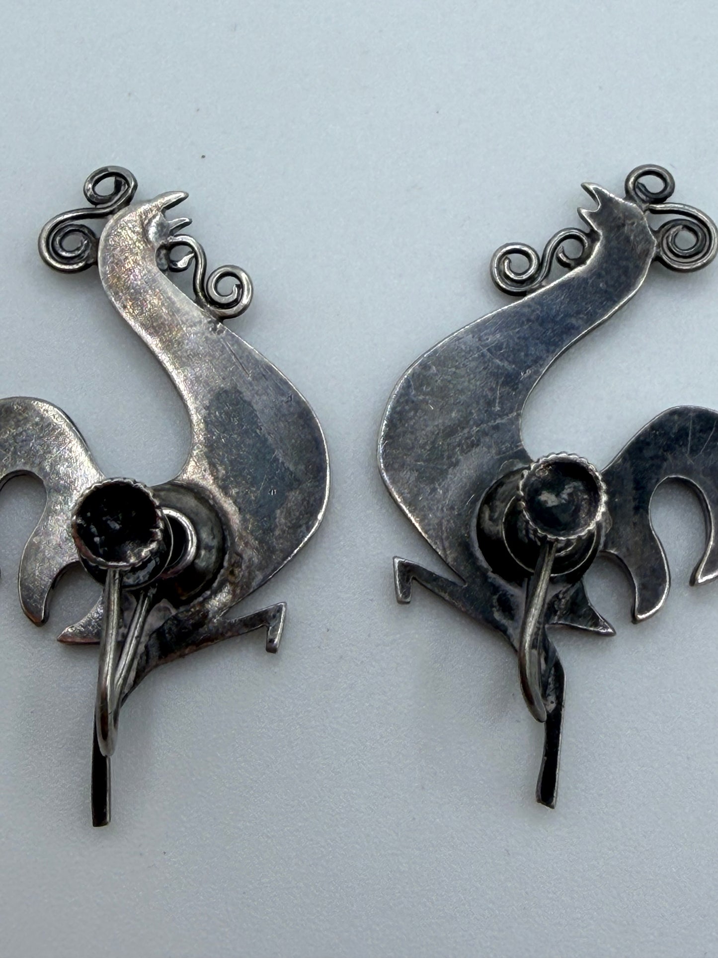 Vintage Sterling Silver Midcentury Modernist Rooster Earrings