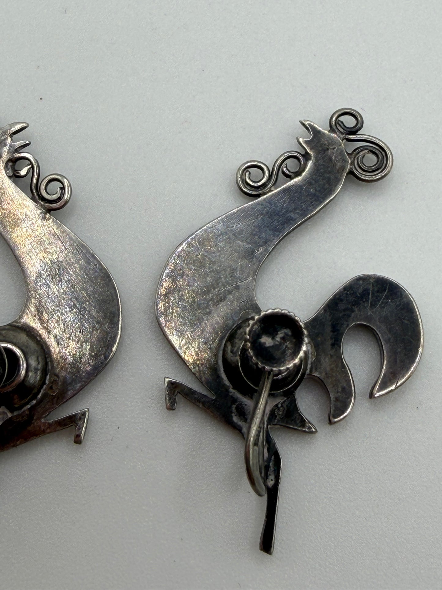 Vintage Sterling Silver Midcentury Modernist Rooster Earrings