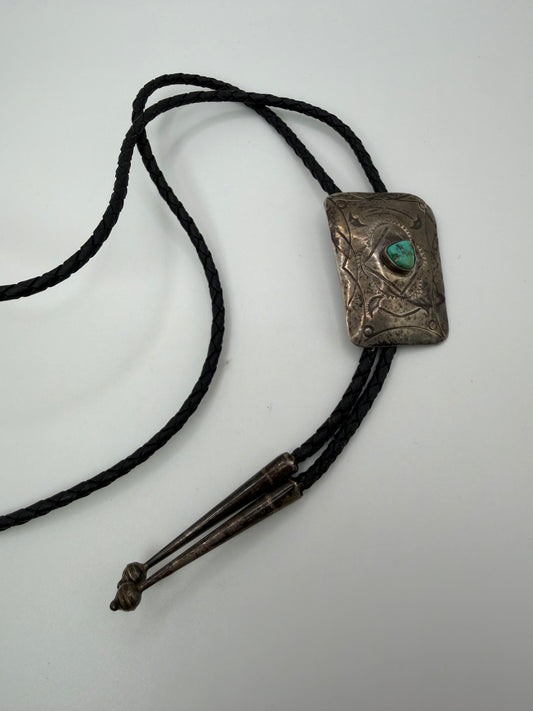 Vintage Sterling Silver Turquoise Native American Bolo Tie