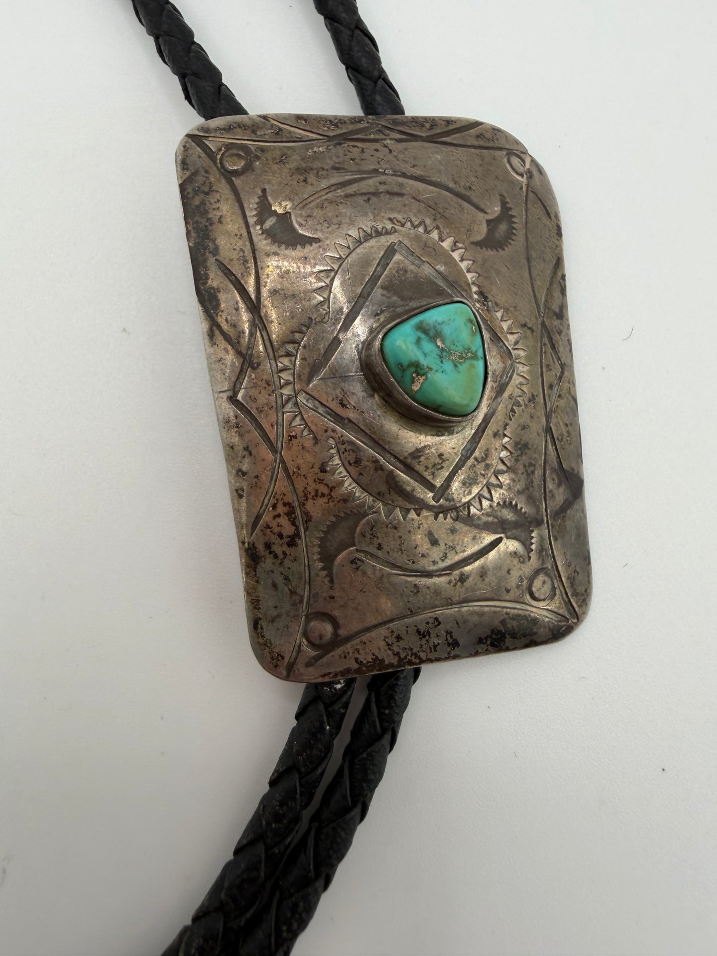 Vintage Sterling Silver Turquoise Native American Bolo Tie