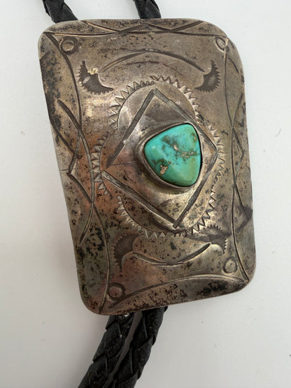 Vintage Sterling Silver Turquoise Native American Bolo Tie