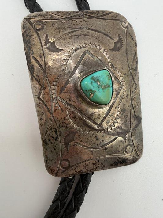 Vintage Sterling Silver Turquoise Native American Bolo Tie