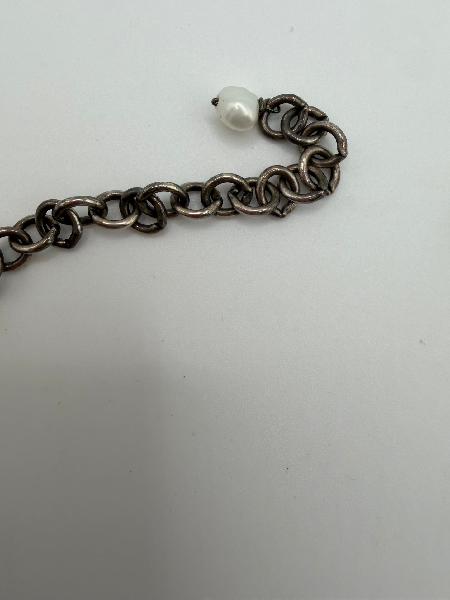 Vintage Silver Freshwater Pearl Rococo Gothic Choker Necklace