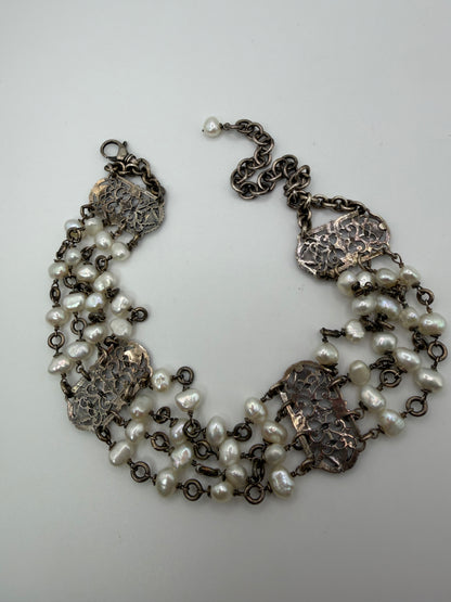 Vintage Silver Freshwater Pearl Rococo Gothic Choker Necklace