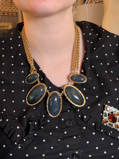 Vintage Ann Taylor Forest Green Giant Cabochon Statement Necklace