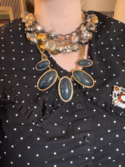 Vintage Ann Taylor Forest Green Giant Cabochon Statement Necklace