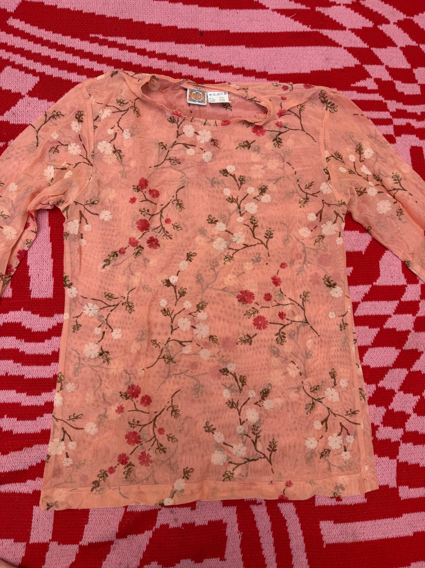 Cyndi Lauper's Vintage Oilily Y2K Cherry Blossom Mesh Top