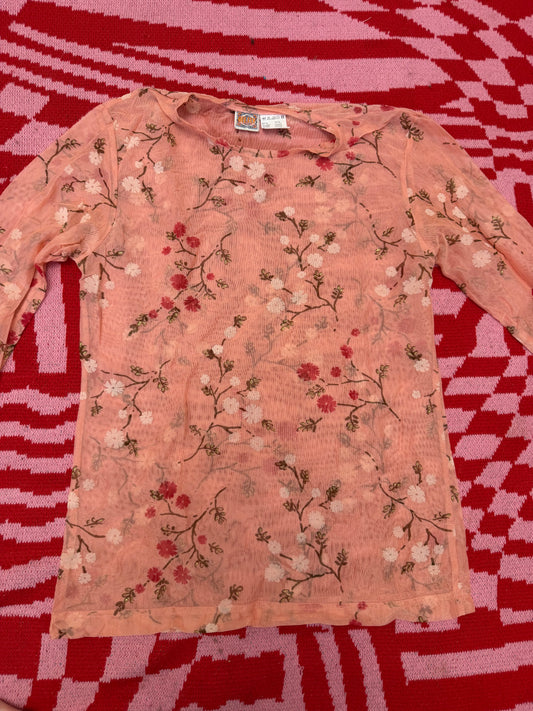 Cyndi Lauper's Vintage Oilily Y2K Cherry Blossom Mesh Top