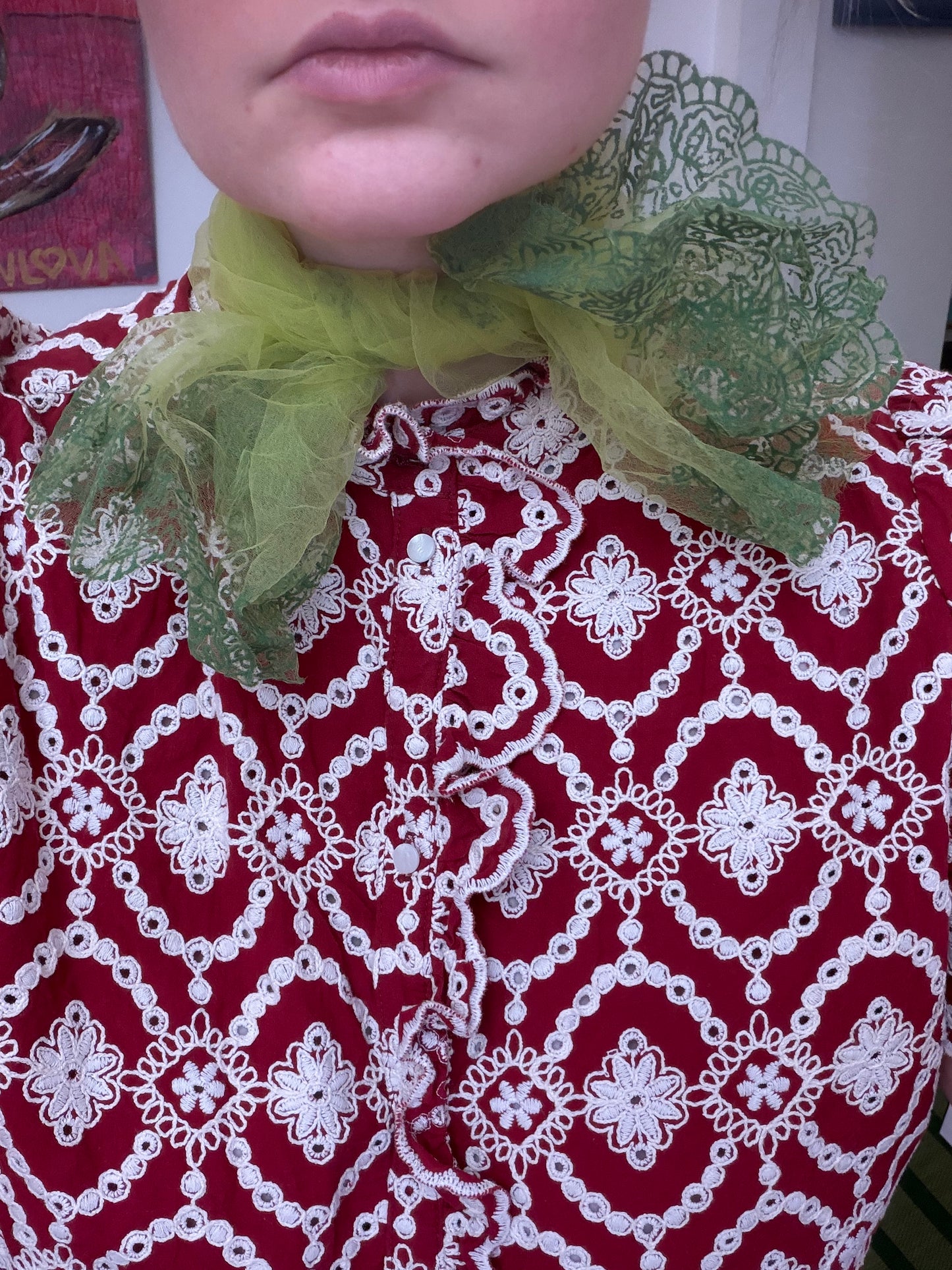 Cyndi Lauper's Vintage Sheer Lime Green Painted Scarf