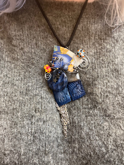 Vintage Sarah Jane Lapis and Glasswork Necklace