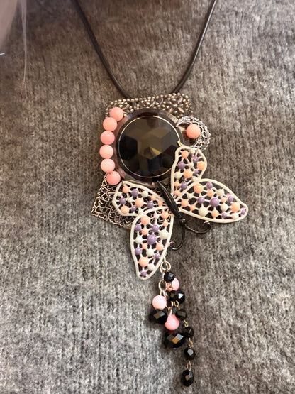 Vintage Sarah Jane Black Rhinestone Butterfly Statement Brooch