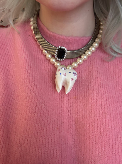 Vintage Silver Sapphire Rhinestone Tubogas Necklace