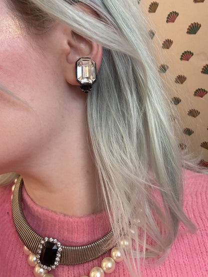 Vintage Jumbo Crystal Maximalist Clip On Earrings