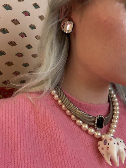 Vintage Jumbo Crystal Maximalist Clip On Earrings