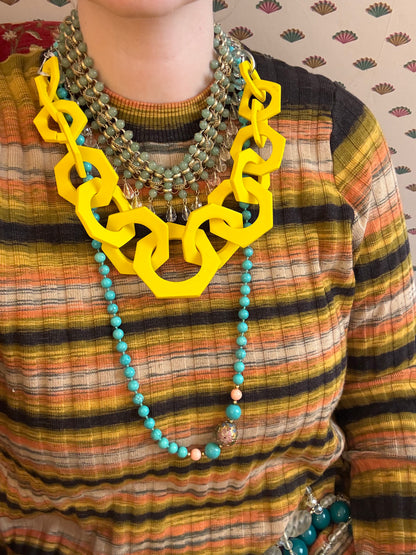 Iris Apfel's Yellow Geometric Statement Necklace