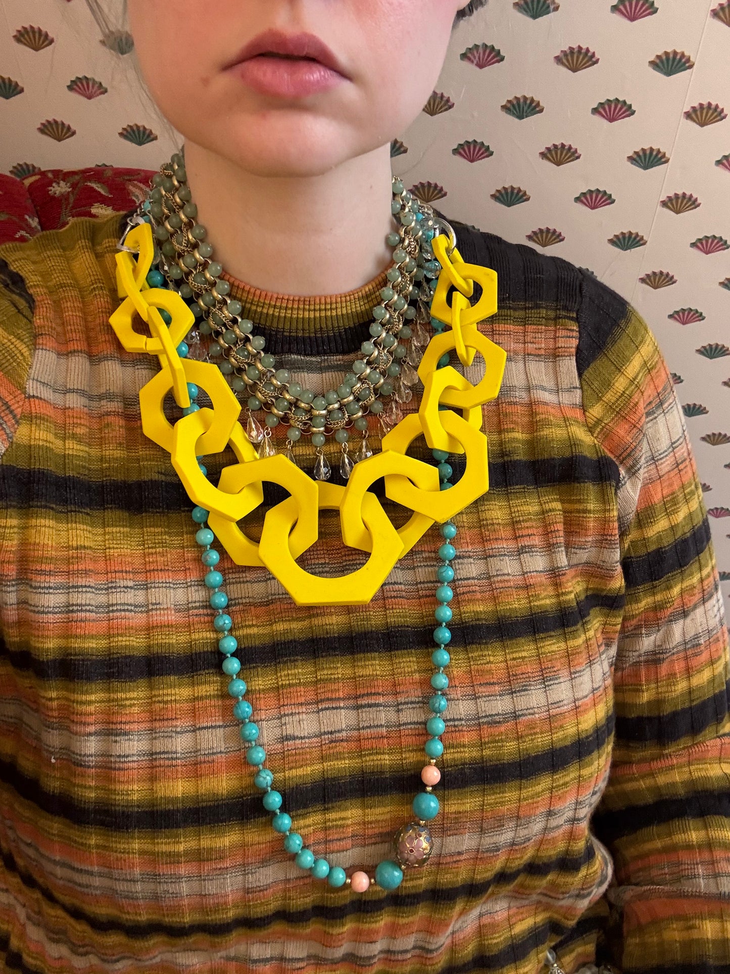 Iris Apfel's Yellow Geometric Statement Necklace