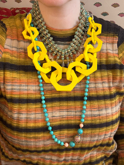 Iris Apfel's Yellow Geometric Statement Necklace
