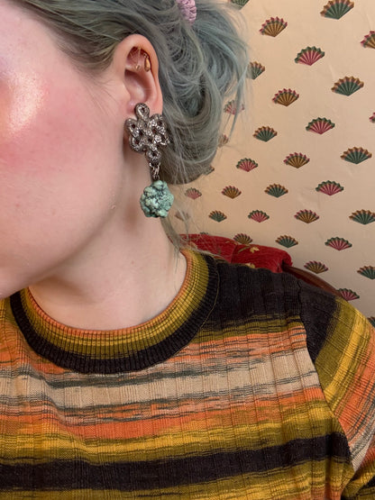 Vintage Stephen Dweck Sterling Silver Turquoise Drop Clip On Earrings