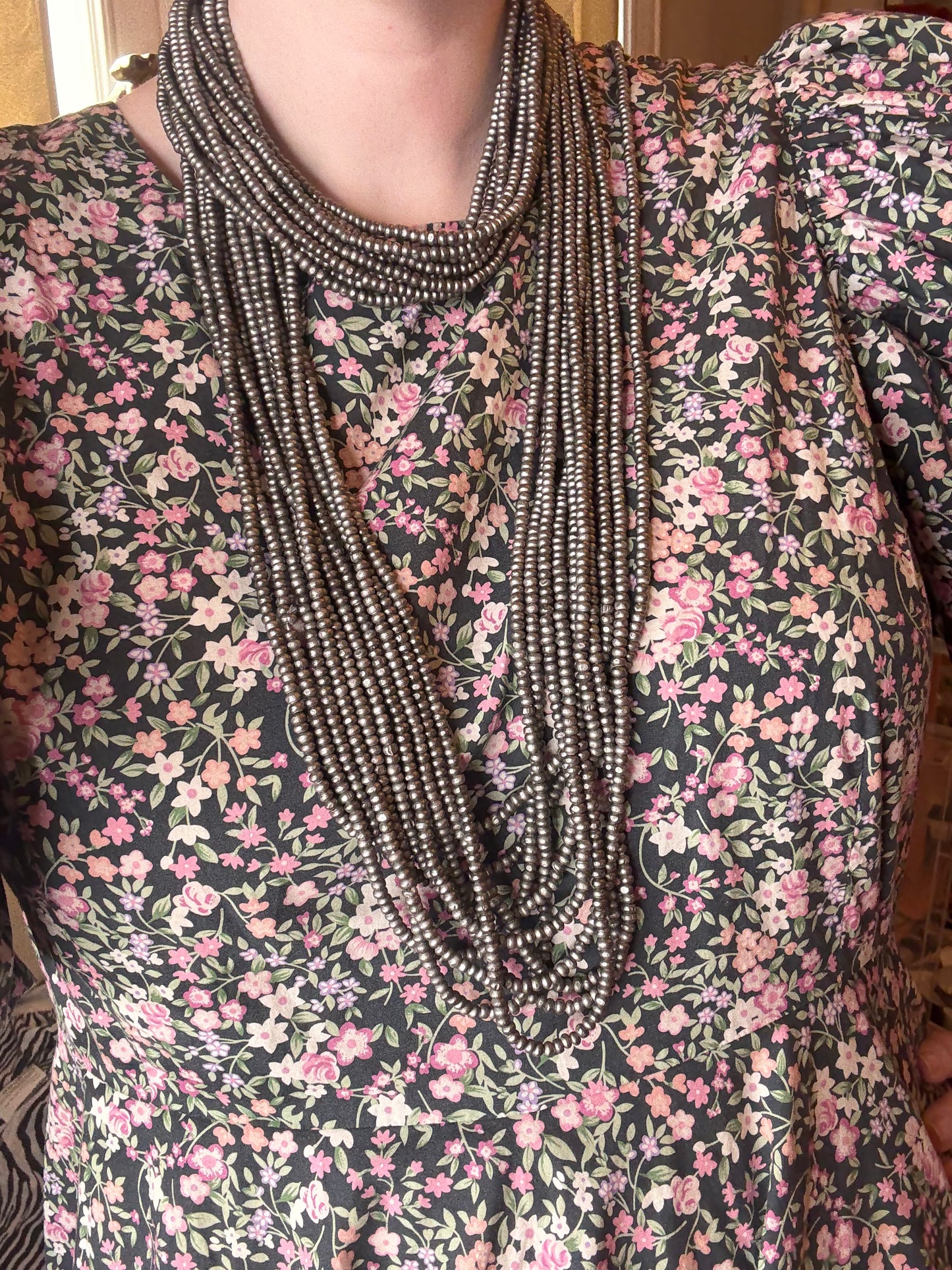 Iris Apfel's Vintage Dark Gray Jianhui London Extra Long Wood Beaded Necklace