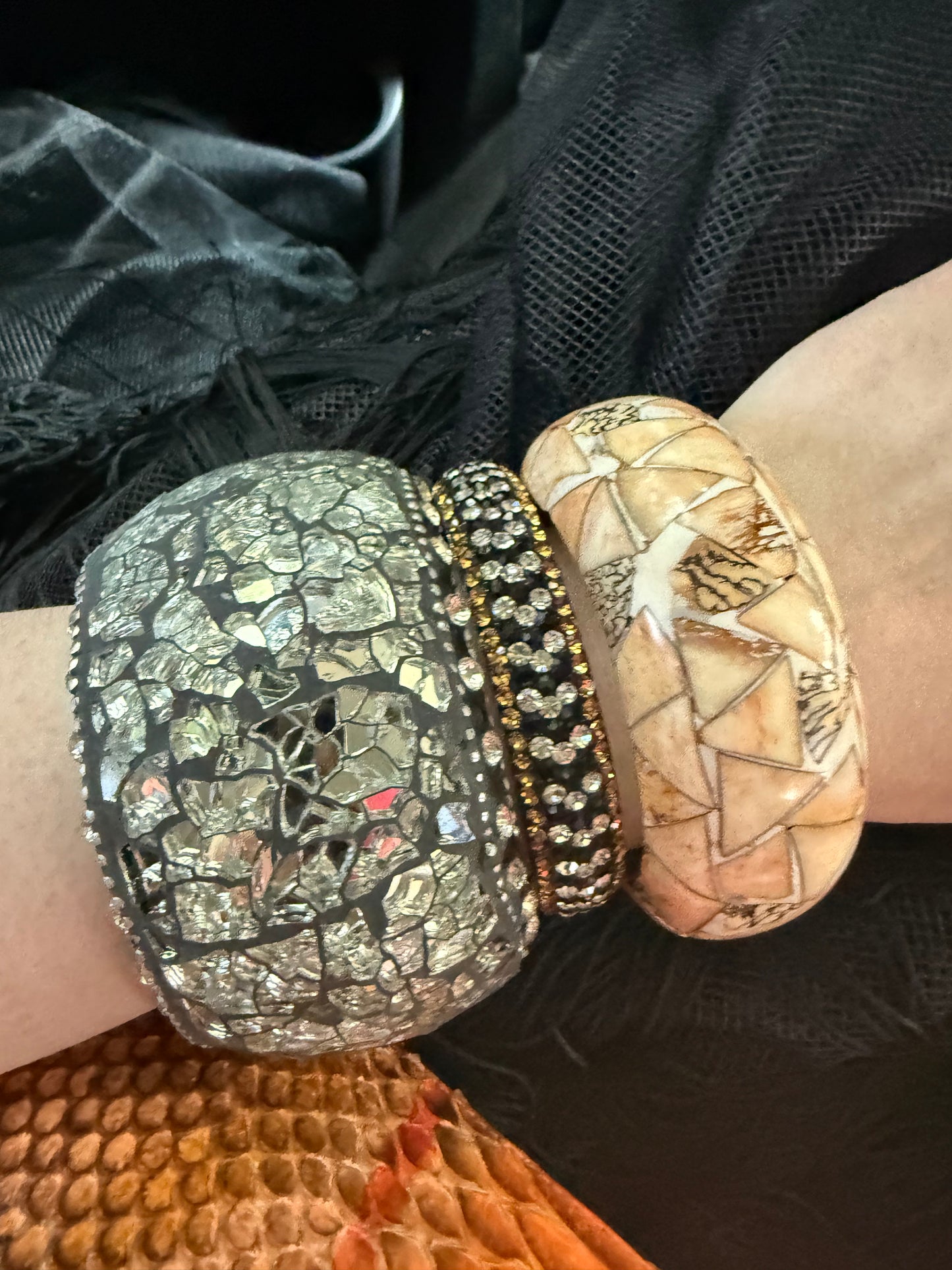 Iris Apfel's Highly Documented Vintage Massive Mirrored Ebony Bangle