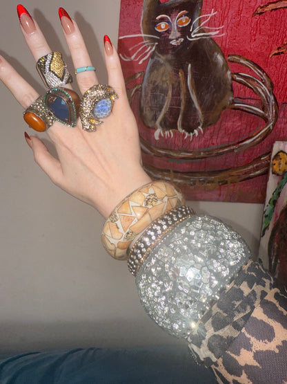 Iris Apfel's Highly Documented Vintage Massive Mirrored Ebony Bangle