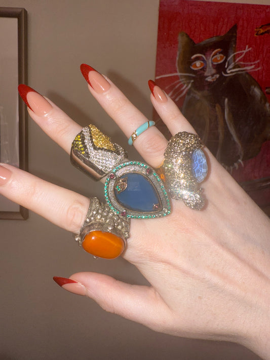 Iris Apfel's Highly Documented Vintage Silver Tibetan Amber Ring