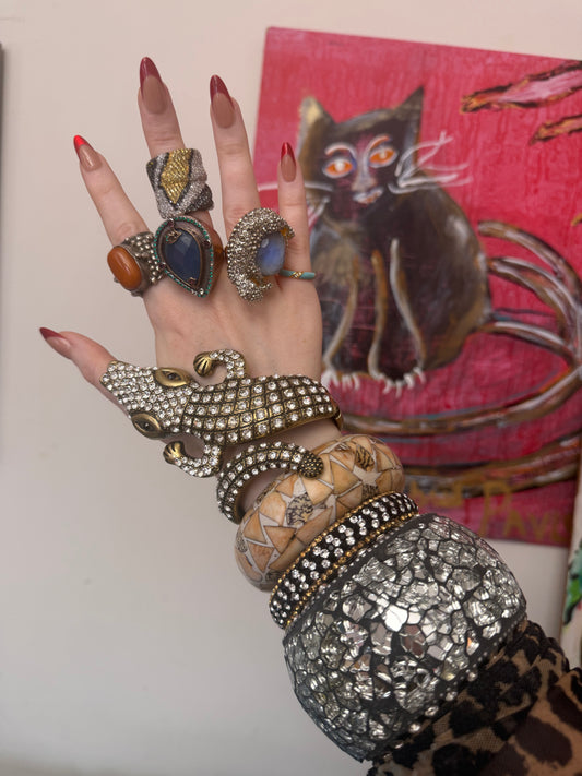 Iris Apfel's Highly Documented Vintage Massive Mirrored Ebony Bangle