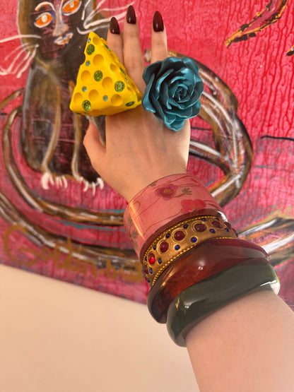 Iris Apfel's Vintage Pink Chunky Collage Flower Bangle