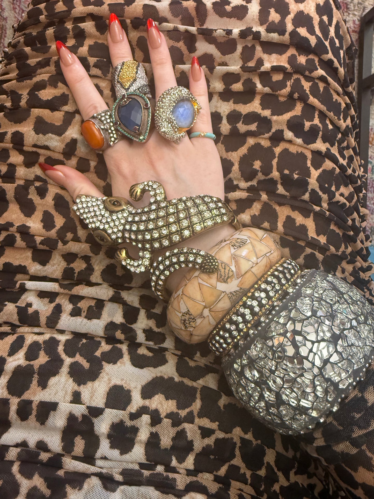 Iris Apfel's Vintage Documented Monumental Alligator Bracelet