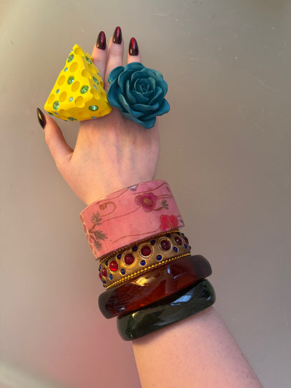 Iris Apfel's Vintage Pink Chunky Collage Flower Bangle