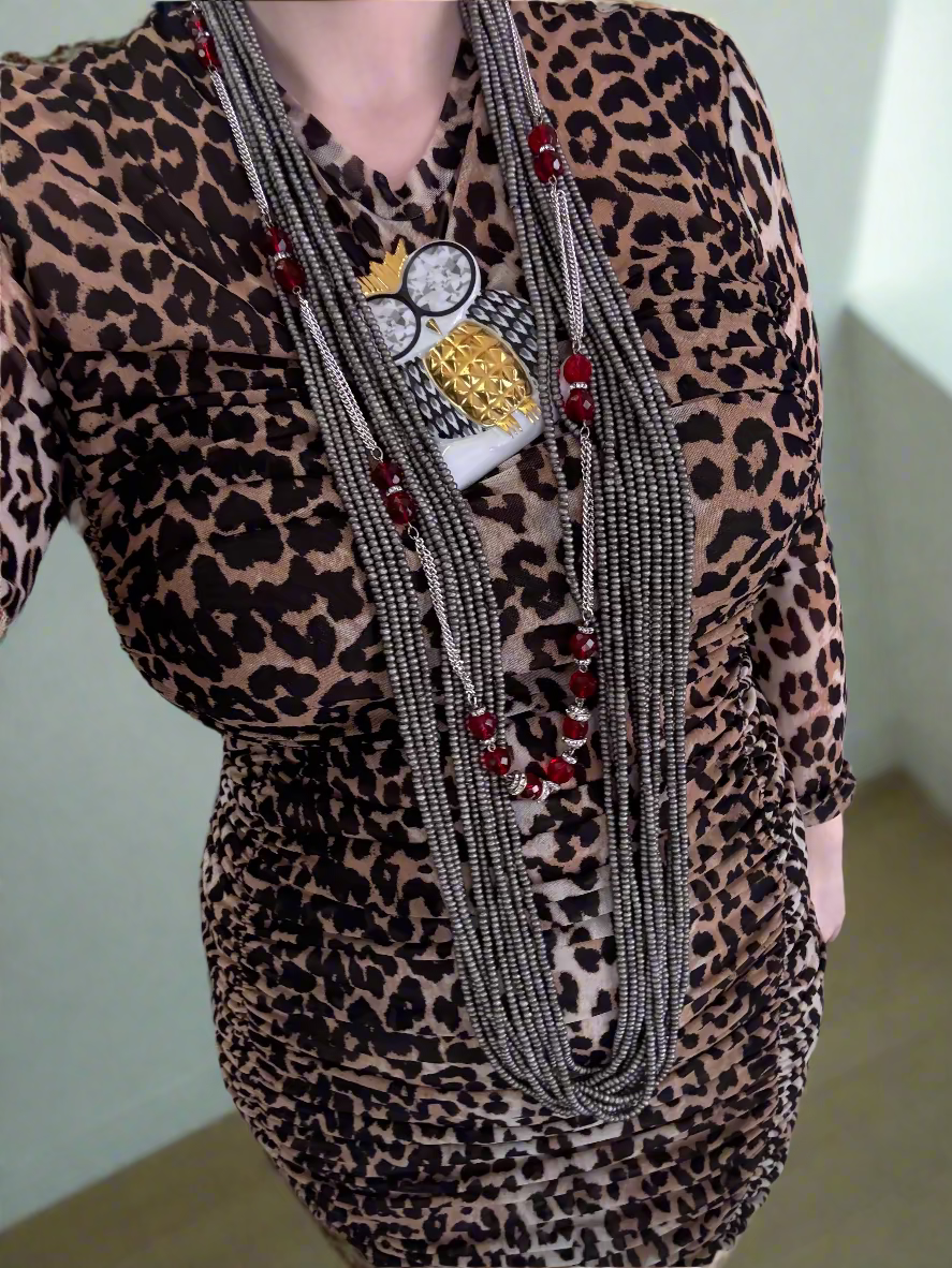 Iris Apfel's Vintage Dark Gray Jianhui London Extra Long Wood Beaded Necklace