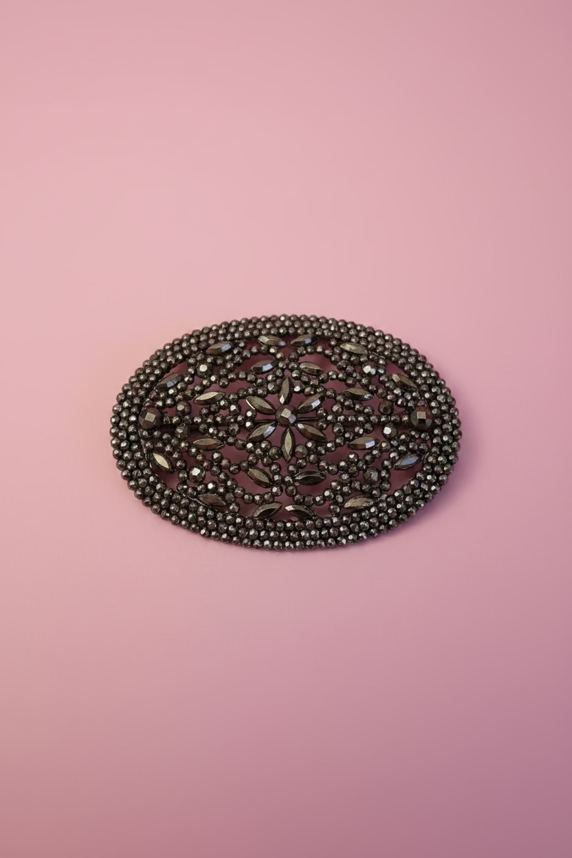 Antique Oversized Victorian Cut Steel Oval Brooch