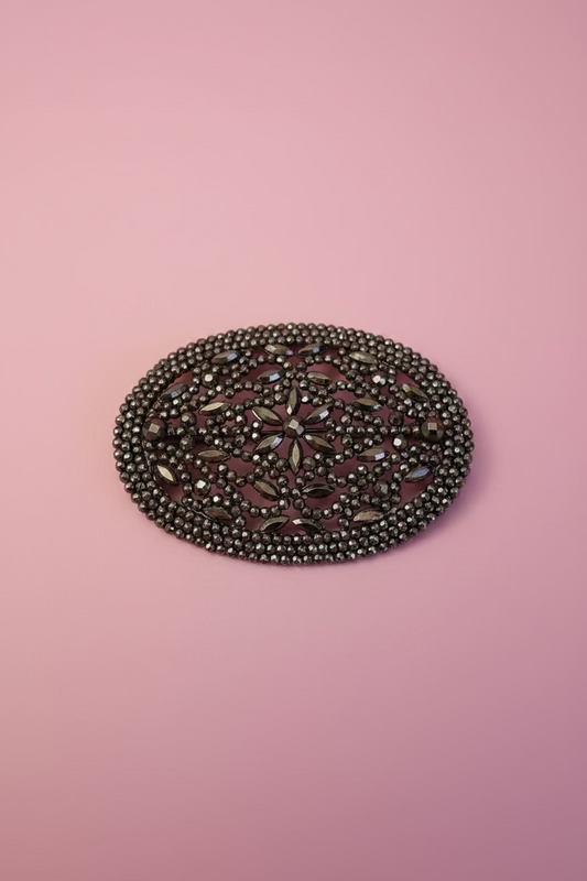 Antique Oversized Victorian Cut Steel Oval Brooch